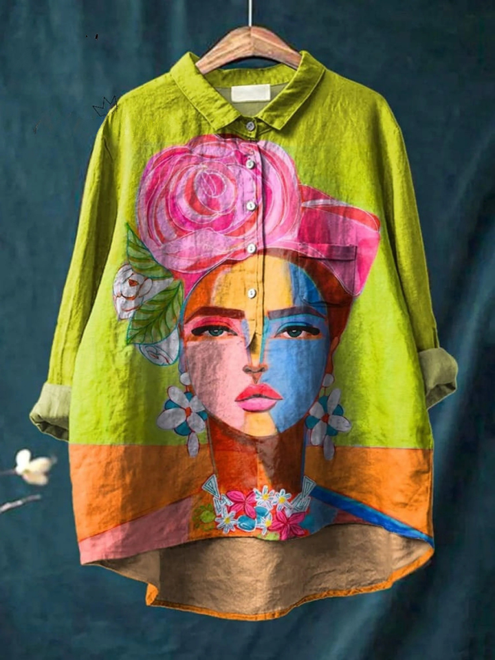 Eugen | Oil Painting Freda Portrait Art Printed Women's Casual  Shirt
