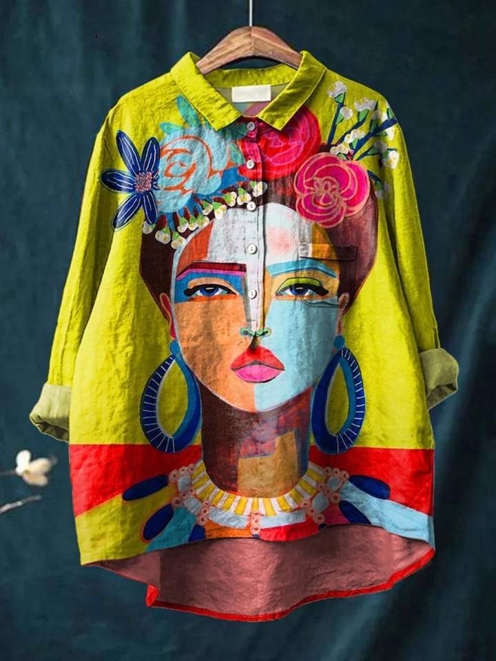 Eugen | Oil Painting Freda Portrait Art Printed Women's Casual  Shirt
