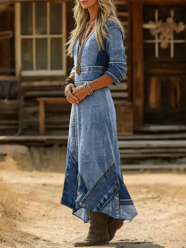 Savannah | Western Denim Patchwork Dress